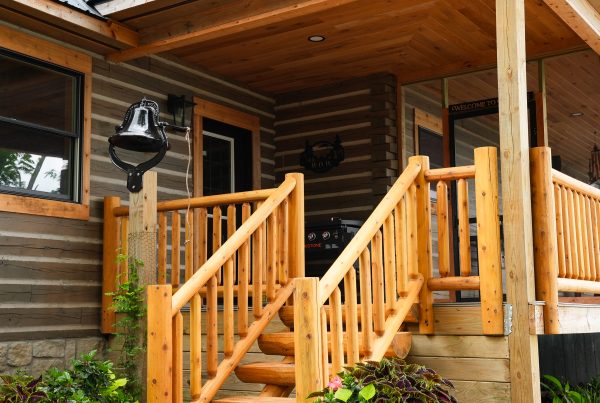 Entry stairs to log home porch